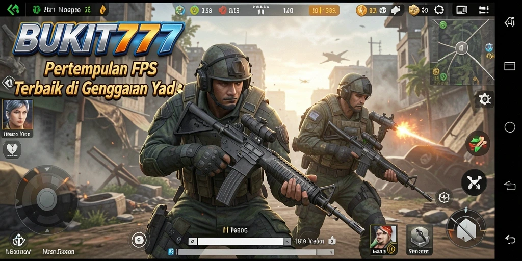 Tampilan gameplay FPS yang mendebarkan di BUKIT777.
