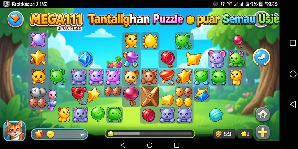 Tampilan gameplay dari MEGA111 yang menarik dan penuh warna.