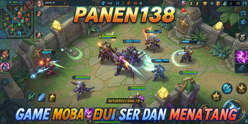 Tampilan seru dari gameplay PANEN138 dalam pertempuran MOBA yang mendebarkan.
