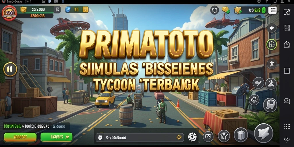 Screenshot gameplay PRIMATOTO yang menampilkan pembangunan bisnis.
