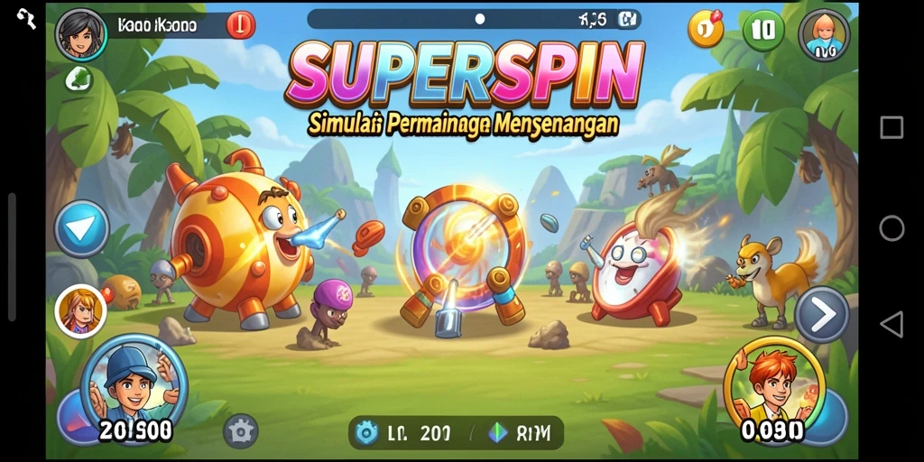 Screenshot SUPERSPIN menampilkan gameplay interaktif yang seru dan mendebarkan.